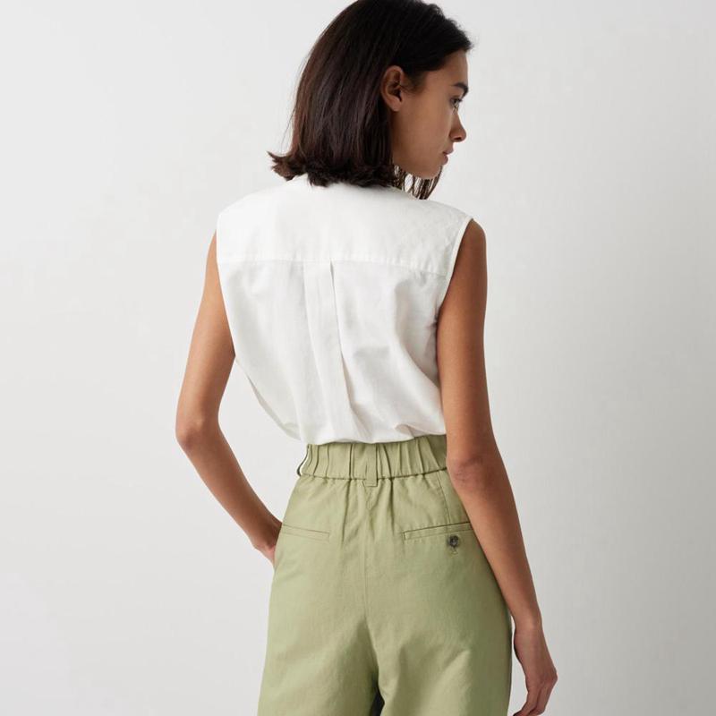 Uniqlo Linen Blend Pleated Tapered Women Trousers Green  US |  JFHL-96527