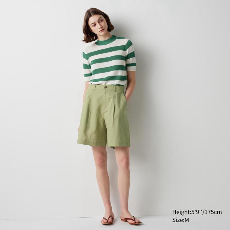 Uniqlo Linen Blend Pleated Women Shorts Orange  US |  XIGA-52096