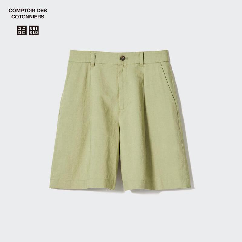 Uniqlo Linen Blend Pleated Women Shorts Orange  US |  XIGA-52096