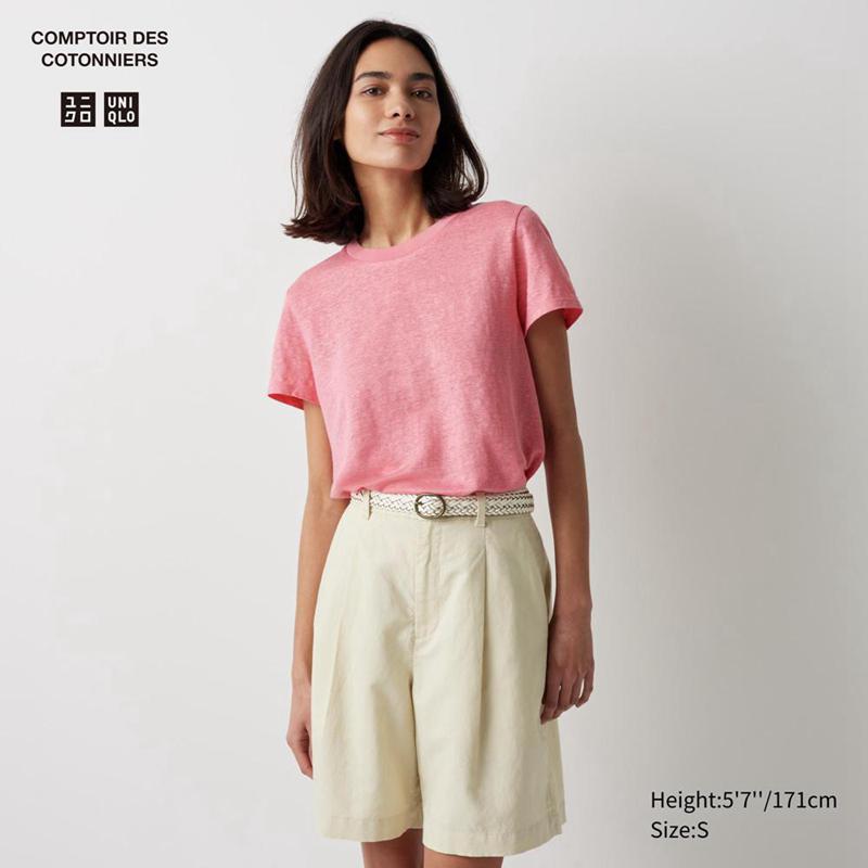 Uniqlo Linen Blend Pleated Women Shorts Beige  US |  VDNH-98145