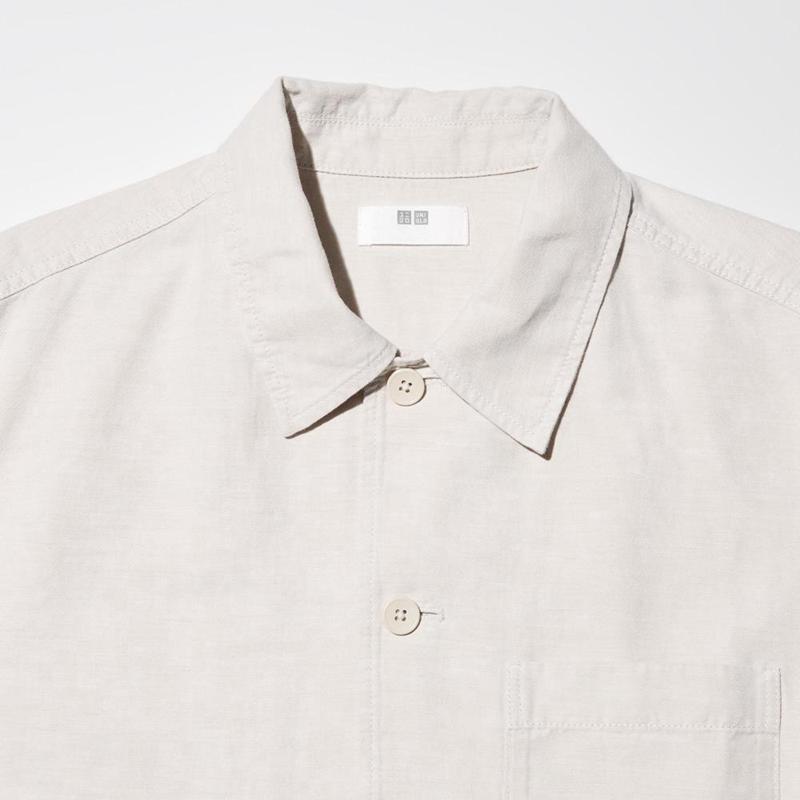 Uniqlo Linen Blend Relaxed Men Overshirts Olive  US |  FYJI-45128