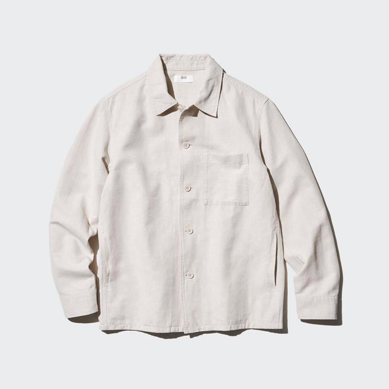 Uniqlo Linen Blend Relaxed Men Overshirts Natural  US |  AYSQ-96381