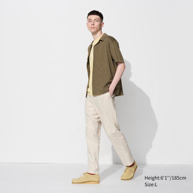 Uniqlo Linen Blend Relaxed Men Trousers Natural  US |  BNFY-65318