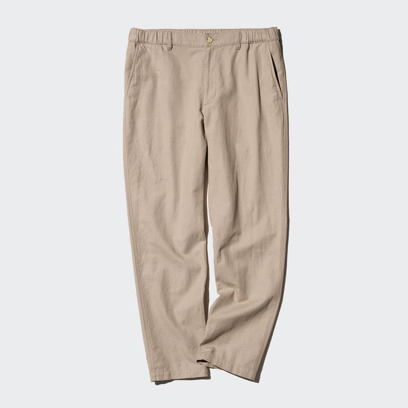 Uniqlo Linen Blend Relaxed Men Trousers Natural  US |  BNFY-65318