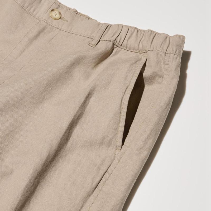 Uniqlo Linen Blend Relaxed Men Trousers Beige  US |  RGIE-51826