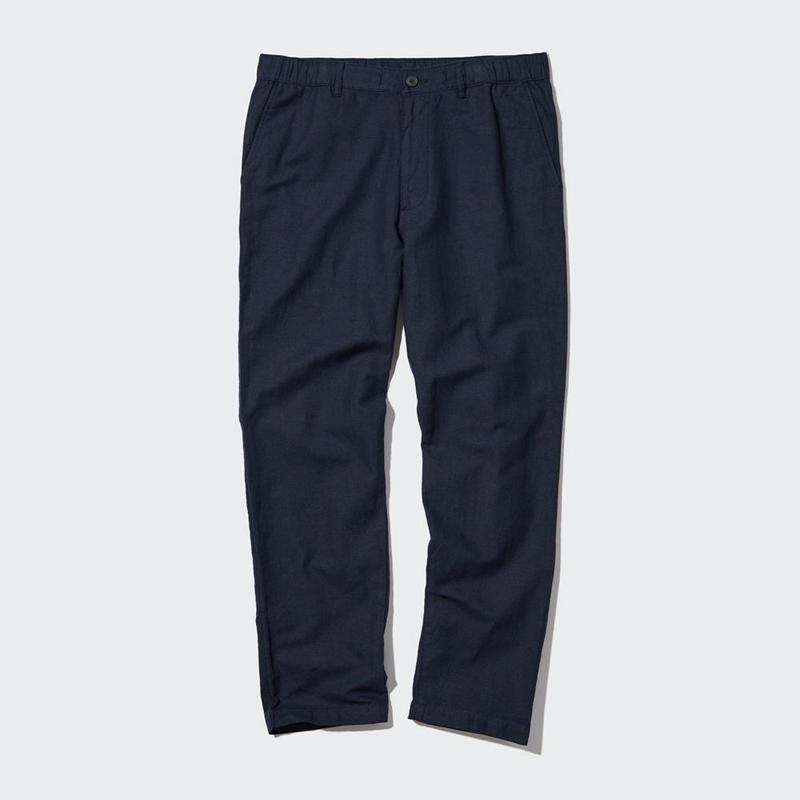 Uniqlo Linen Blend Relaxed Men Trousers Navy  US |  LOMK-05713