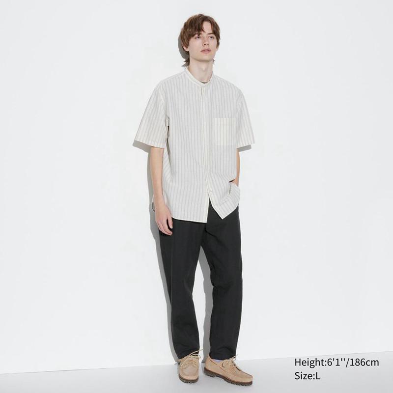 Uniqlo Linen Blend Relaxed Men Trousers Black  US |  XOKQ-13290