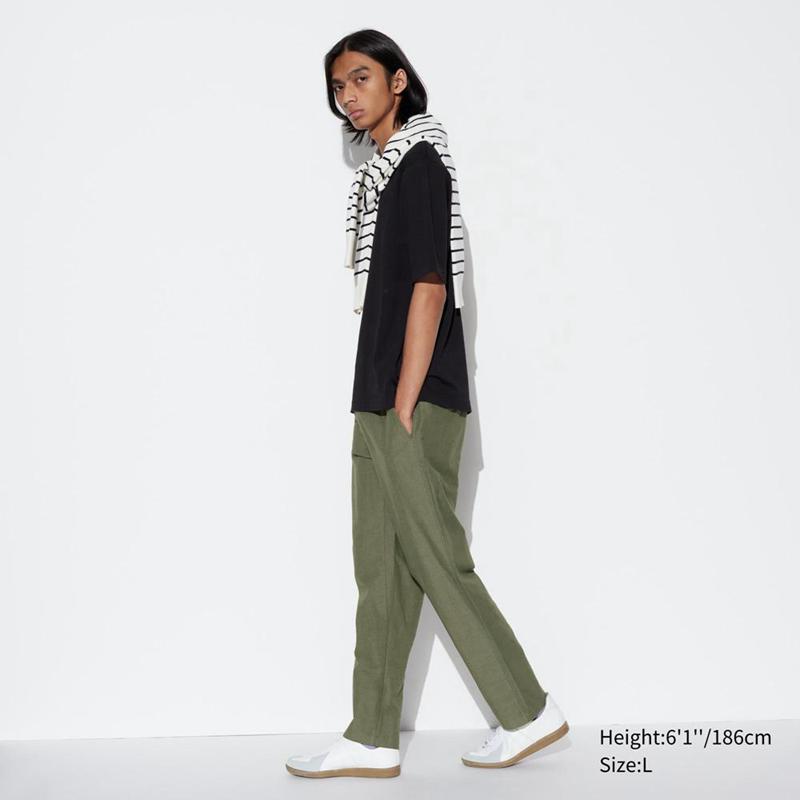 Uniqlo Linen Blend Relaxed Men Trousers Olive  US |  SYDK-25086