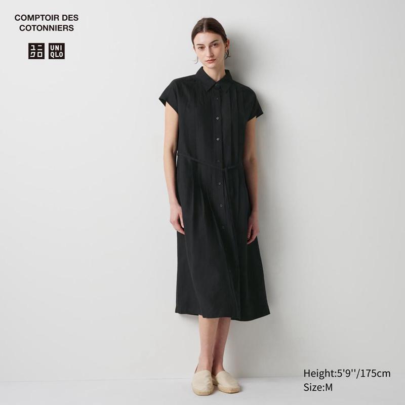 Uniqlo Linen Blend (Short Sleeve) Women Dress Black  US |  UAFN-57124