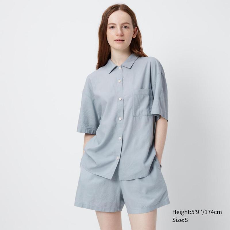 Uniqlo Linen Blend (Short Sleeve) Women Pyjamas Blue  US |  FBDX-19308