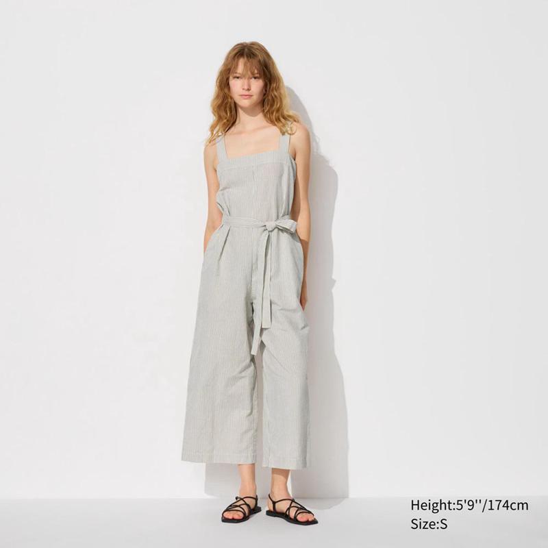 Uniqlo Linen Blend (Stripe) Women Jumpsuit Green  US |  DLSV-08532