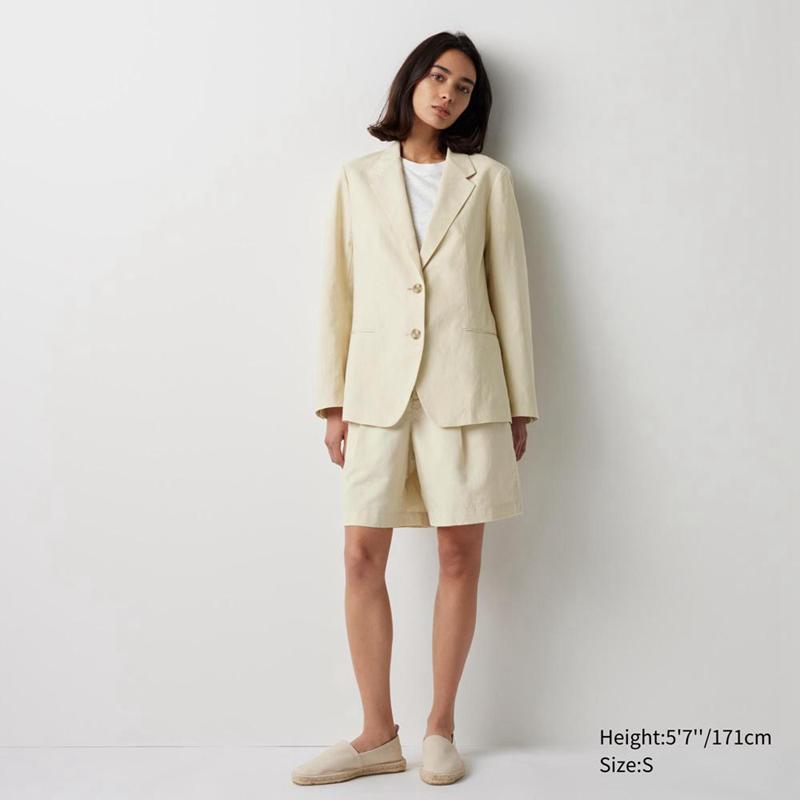 Uniqlo Linen Blend Women Jackets Beige  US |  DAIU-05897