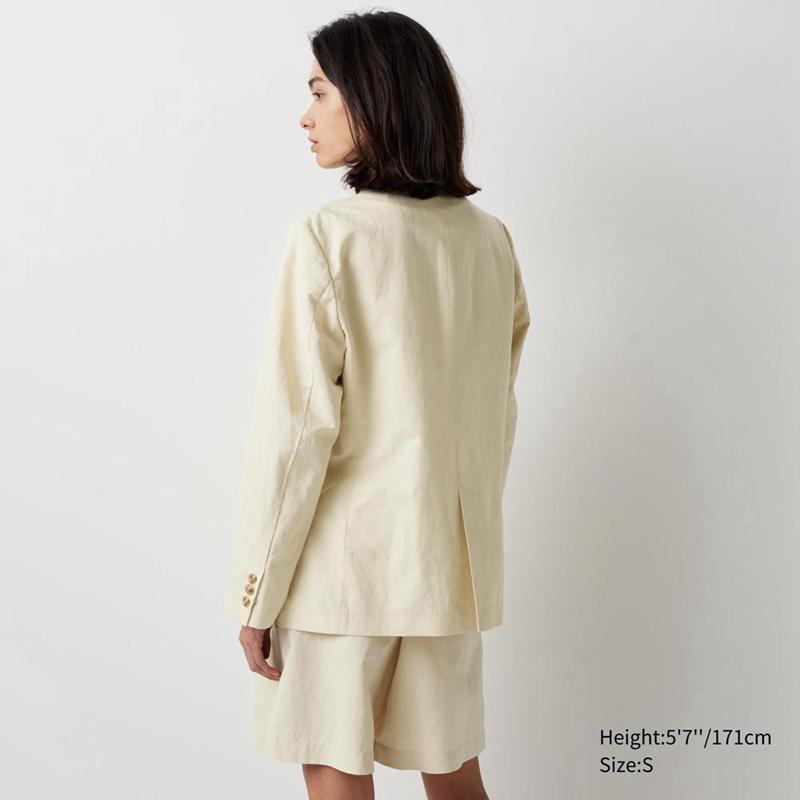 Uniqlo Linen Blend Women Jackets Beige  US |  DAIU-05897