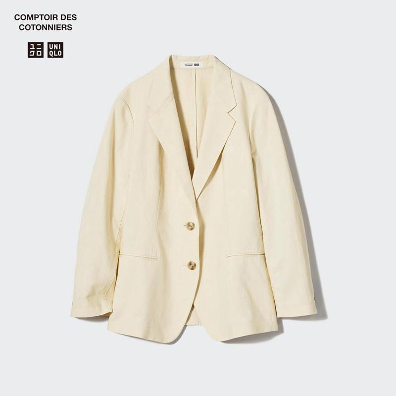 Uniqlo Linen Blend Women Jackets Beige  US |  DAIU-05897