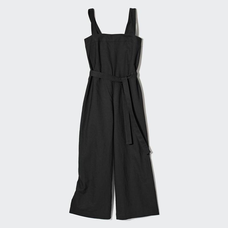 Uniqlo Linen Blend Women Jumpsuit Black  US |  BLMK-89162