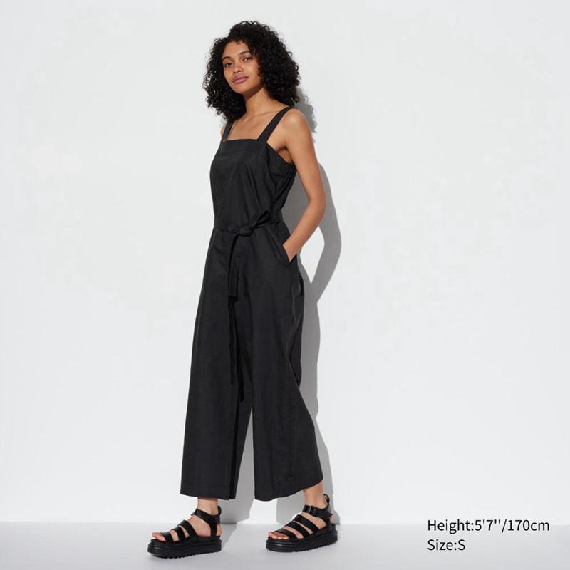 Uniqlo Linen Blend Women Jumpsuit Black  US |  BLMK-89162