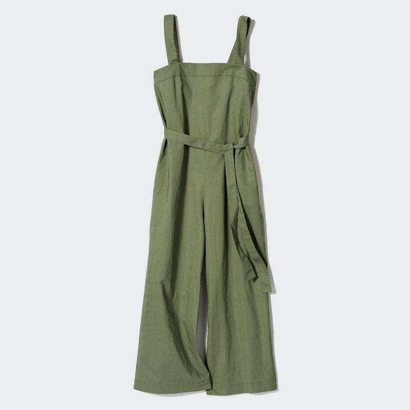 Uniqlo Linen Blend Women Jumpsuit Olive  US |  NIMC-53618