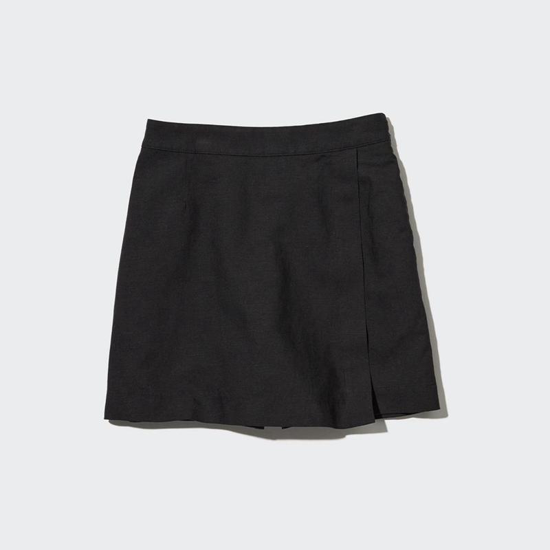 Uniqlo Linen Blend Women Skorts Black  US |  CPYK-48105