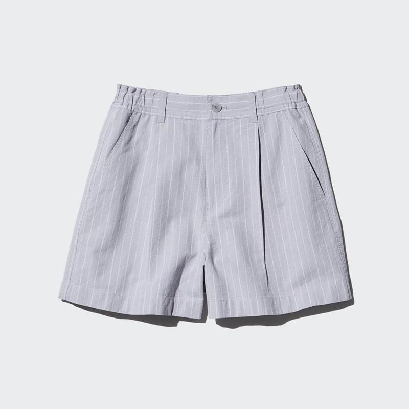 Uniqlo Linen Cotton Blend (Stripe) Women Shorts Grey  US |  DOIP-57961