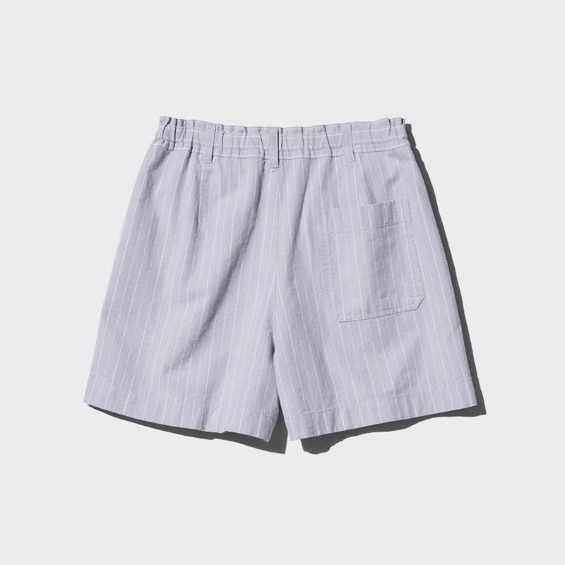 Uniqlo Linen Cotton Blend (Stripe) Women Shorts Grey  US |  DOIP-57961