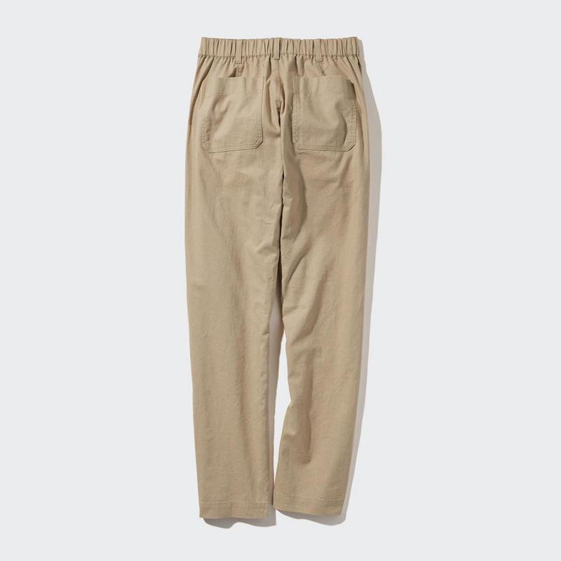 Uniqlo Linen Cotton Blend Tapered (Long) Women Trousers Beige  US |  GIJC-06514