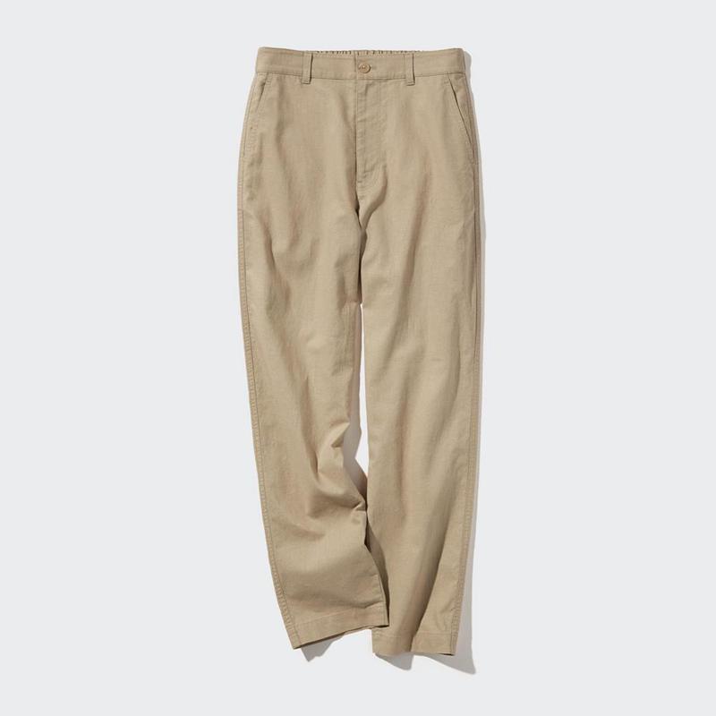 Uniqlo Linen Cotton Blend Tapered (Long) Women Trousers Off White  US |  QBIT-78043