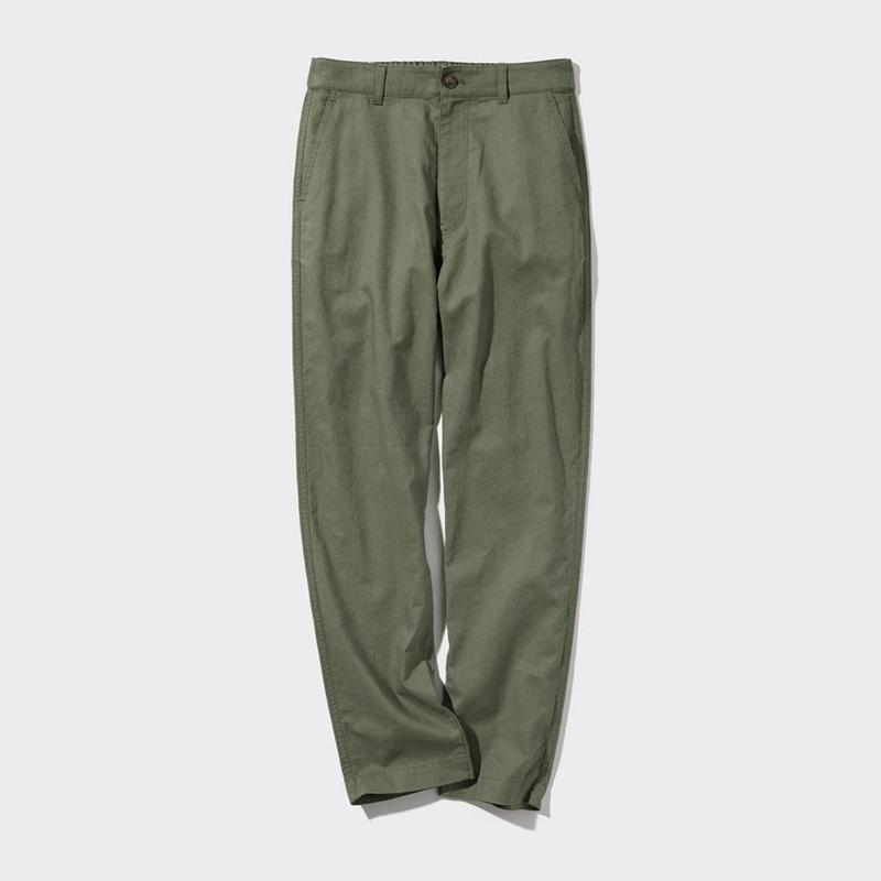 Uniqlo Linen Cotton Blend Tapered (Long) Women Trousers Olive  US |  EWFI-81236