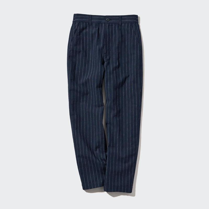 Uniqlo Linen Cotton Blend Tapered (Stripe) Women Trousers Off White  US |  RKQE-27350