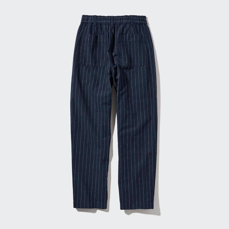 Uniqlo Linen Cotton Blend Tapered (Stripe) Women Trousers Navy  US |  NTUQ-73410