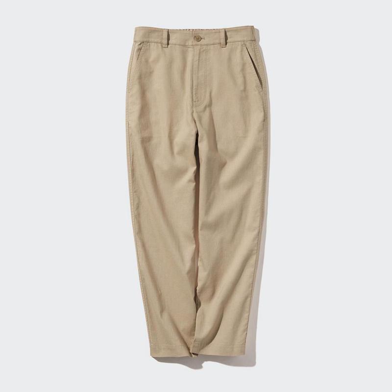 Uniqlo Linen Cotton Blend Tapered Women Trousers Beige  US |  LJZX-24867