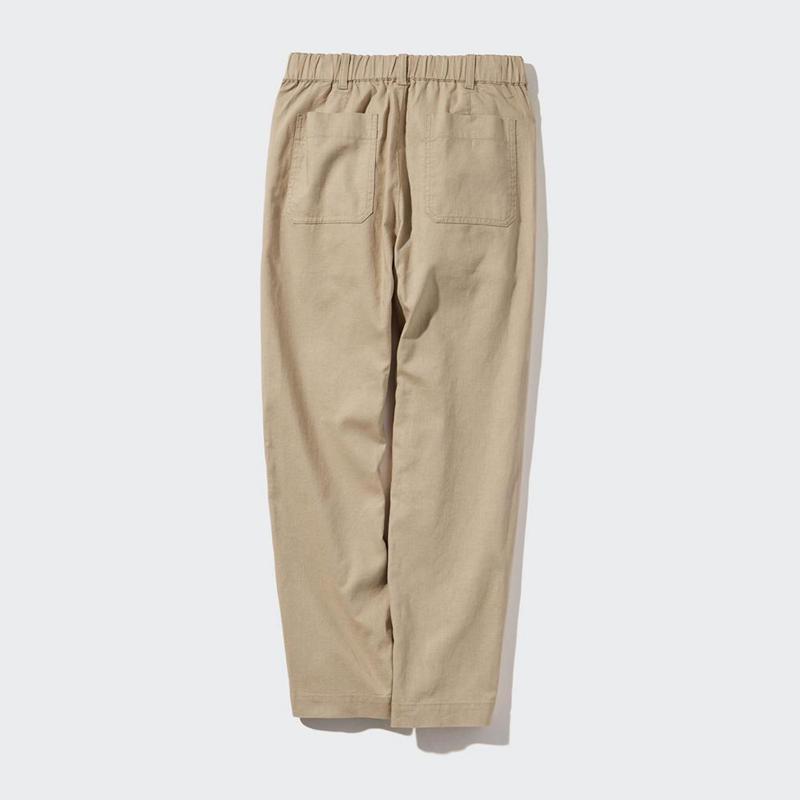 Uniqlo Linen Cotton Blend Tapered Women Trousers Beige  US |  LJZX-24867