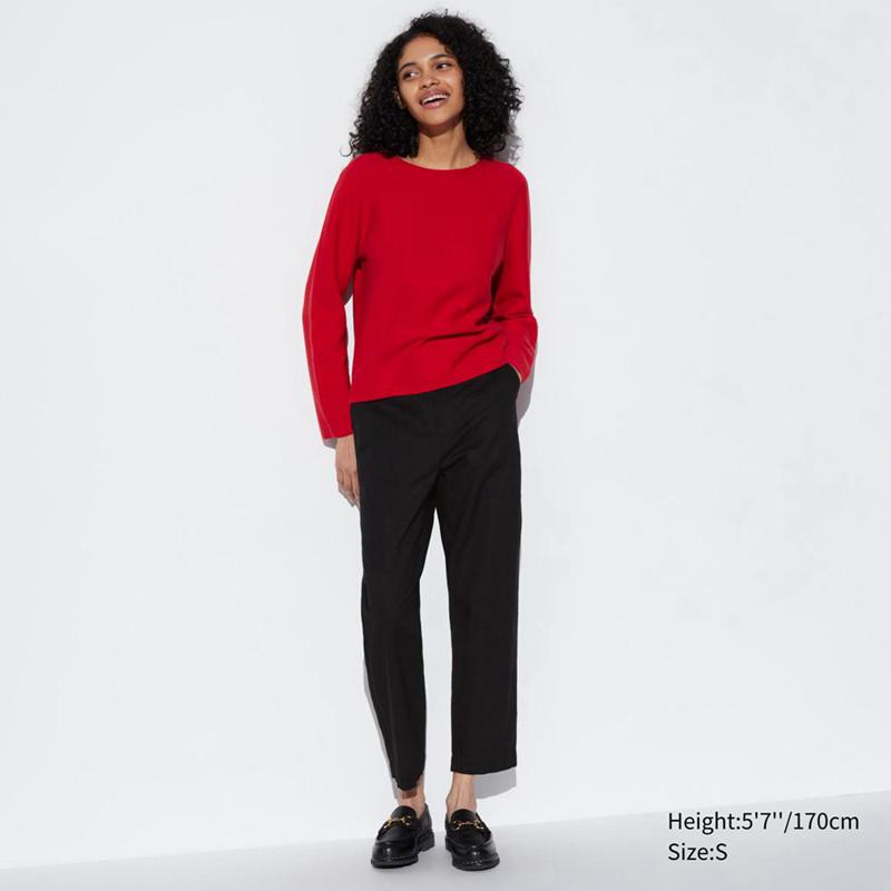 Uniqlo Linen Cotton Blend Tapered Women Trousers Black  US |  KYAT-02974