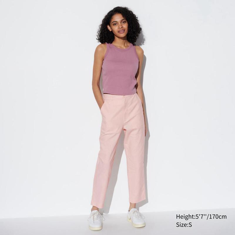 Uniqlo Linen Cotton Blend Tapered Women Trousers Pink  US |  DRKG-56491