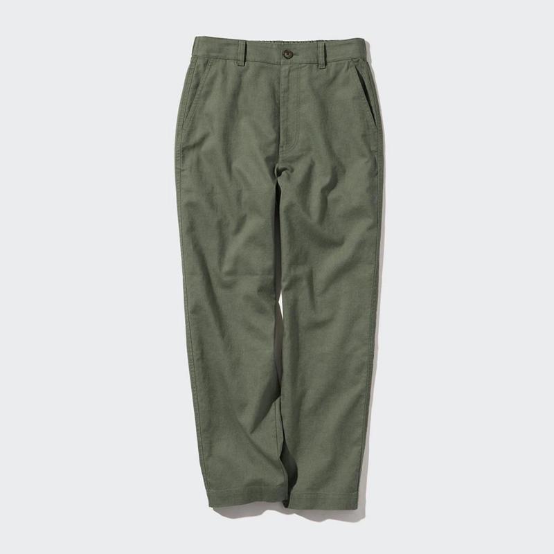 Uniqlo Linen Cotton Blend Tapered Women Trousers Olive  US |  JMFW-91427