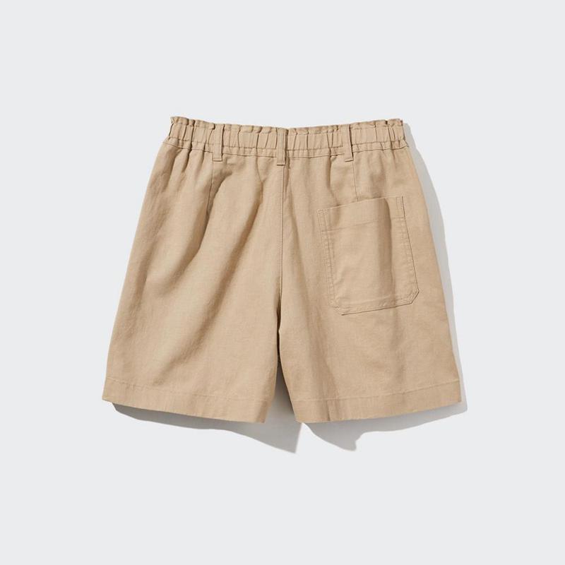 Uniqlo Linen Cotton Blend Women Shorts Beige  US |  EKGQ-82573