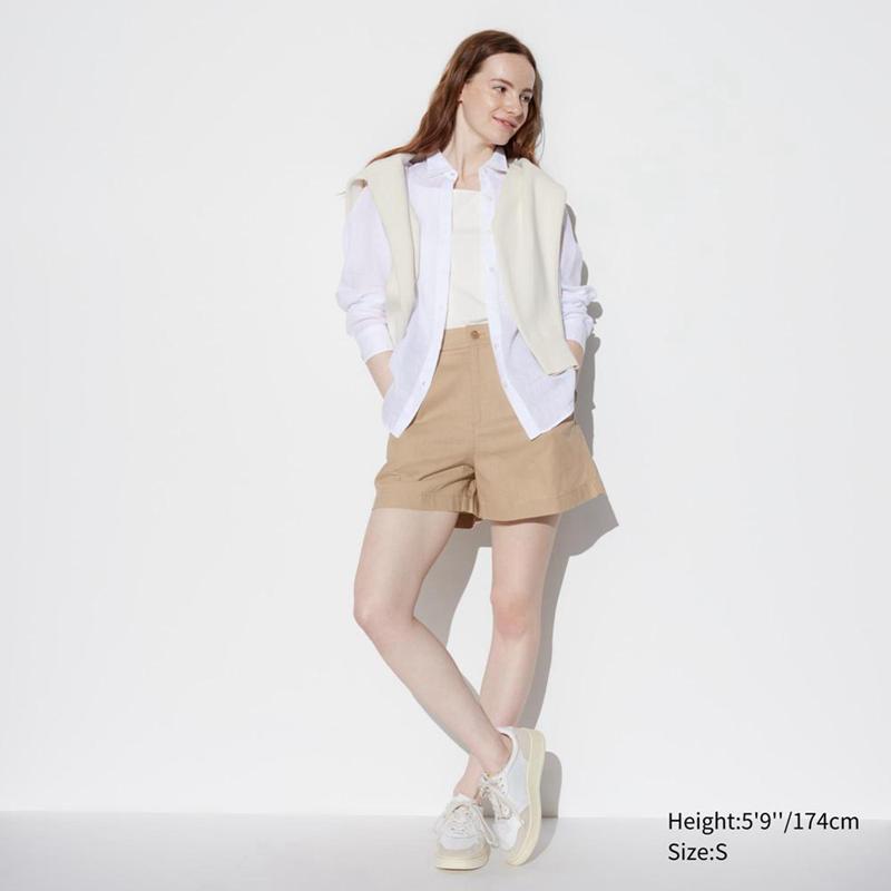 Uniqlo Linen Cotton Blend Women Shorts Beige  US |  EKGQ-82573