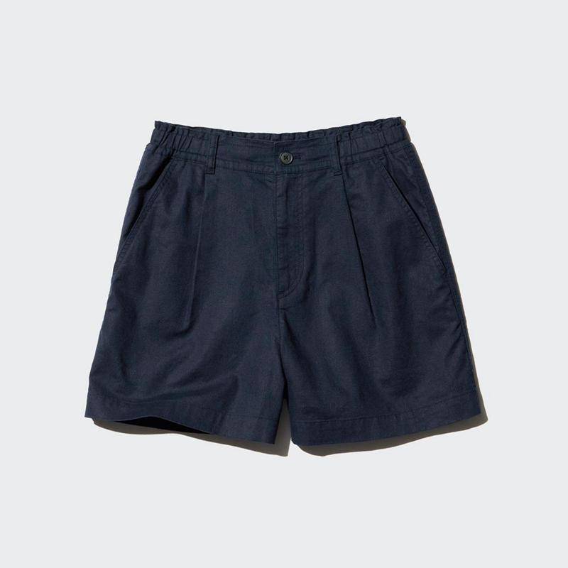 Uniqlo Linen Cotton Blend Women Shorts Navy  US |  VDZS-60935