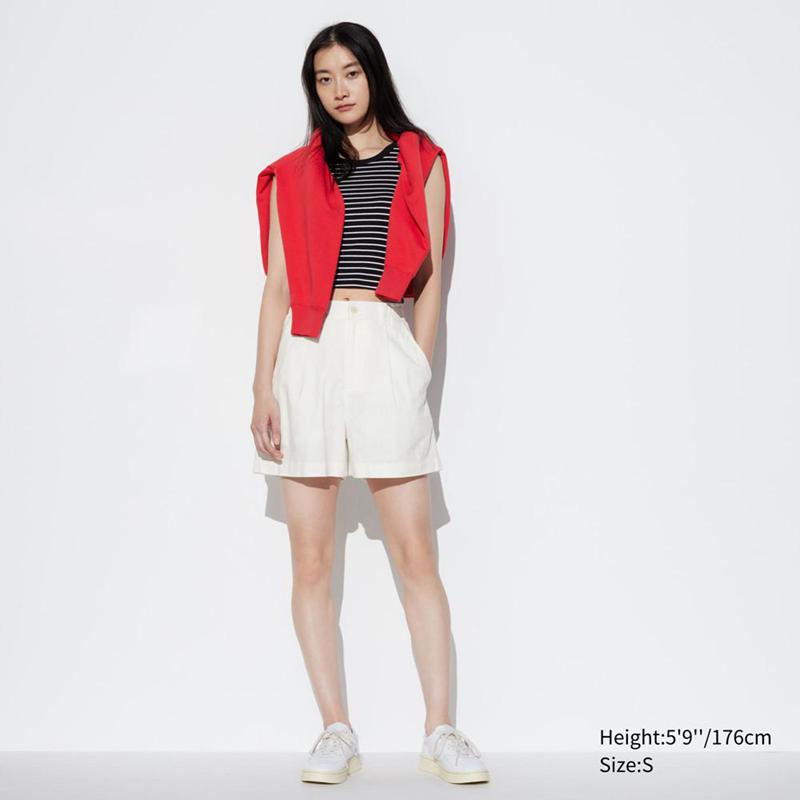 Uniqlo Linen Cotton Blend Women Shorts Off White  US |  NYXD-45230