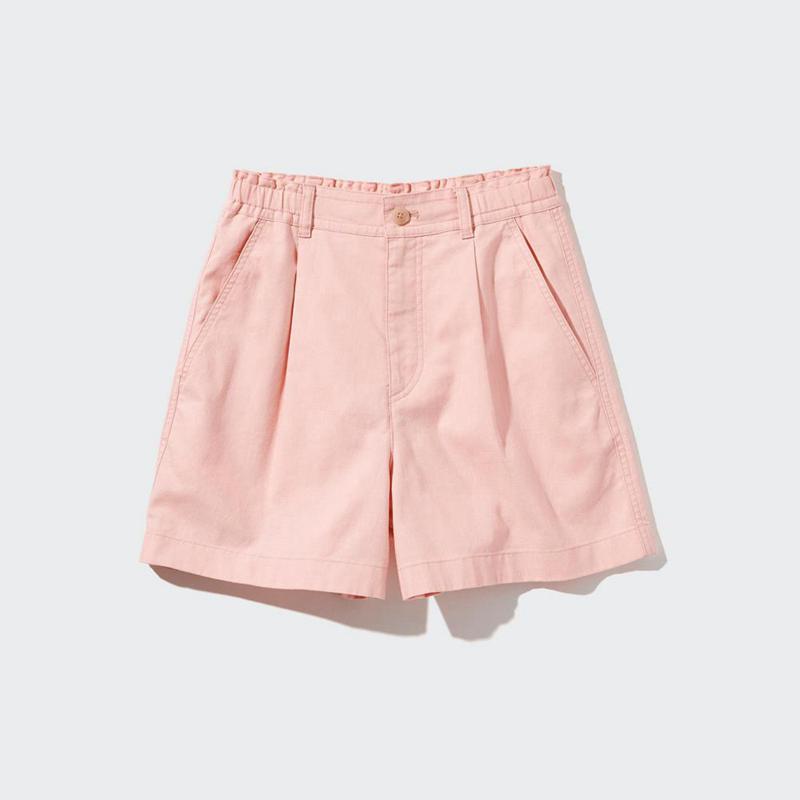 Uniqlo Linen Cotton Blend Women Shorts Pink  US |  UAQJ-03452