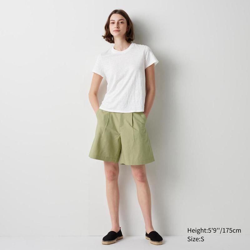 Uniqlo Linen Crew Neck Women T-Shirts Blue  US |  ZXGD-91854