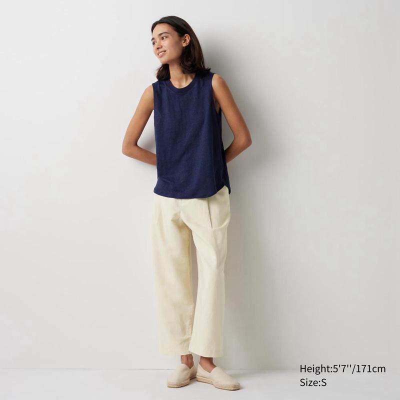 Uniqlo Linen Sleeveless Women T-Shirts Black  US |  JUPS-32471