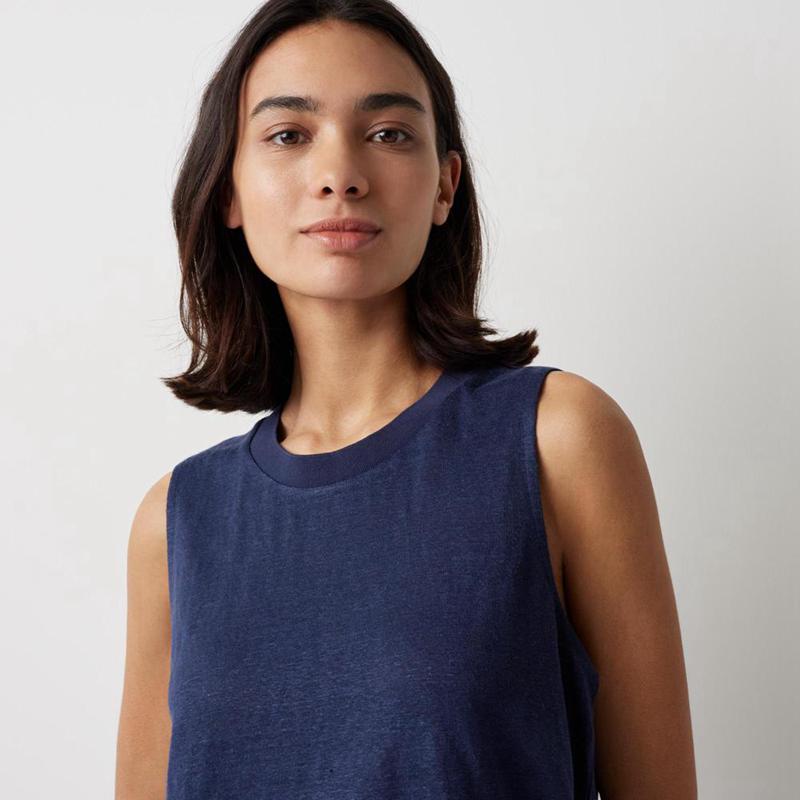 Uniqlo Linen Sleeveless Women T-Shirts Black  US |  JUPS-32471