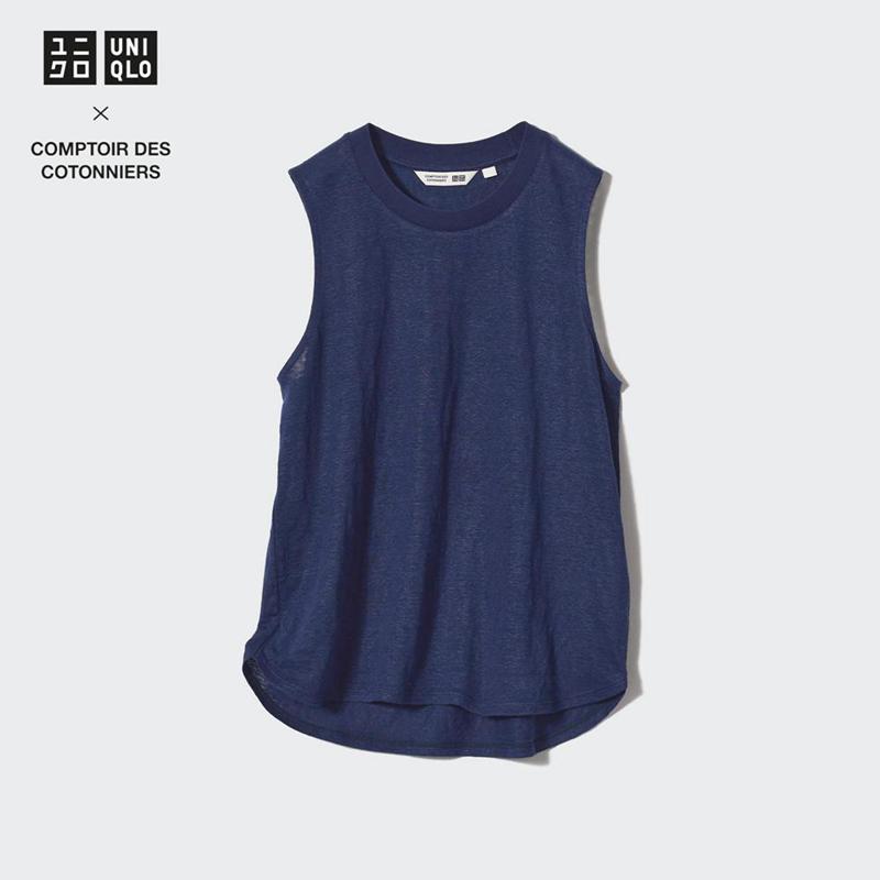 Uniqlo Linen Sleeveless Women T-Shirts Black  US |  JUPS-32471