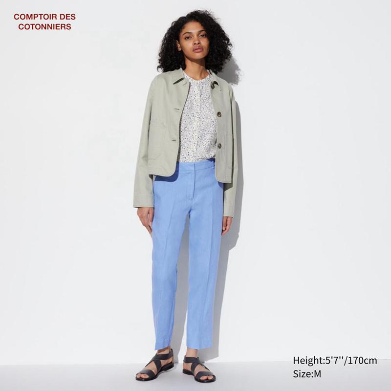 Uniqlo Linen Tapered Ankle Women Trousers Blue  US |  ZTCG-24913