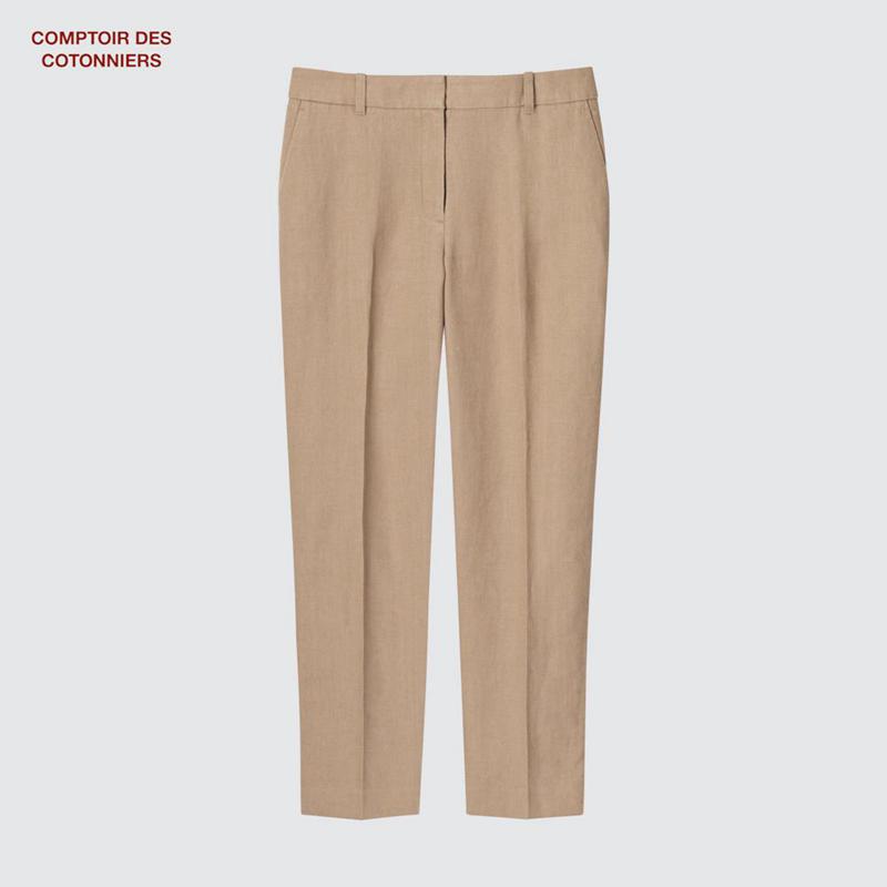 Uniqlo Linen Tapered Ankle Women Trousers Black  US |  WZQO-42895