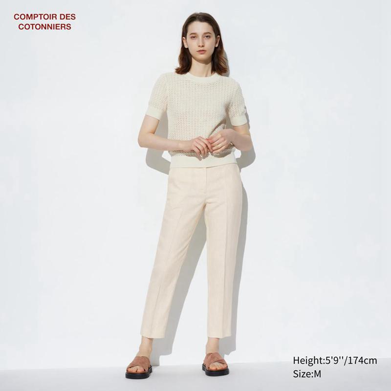 Uniqlo Linen Tapered Ankle Women Trousers Natural  US |  SZPH-47359