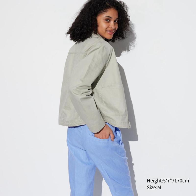 Uniqlo Linen Tapered Ankle Women Trousers Khaki  US |  NSGA-52170