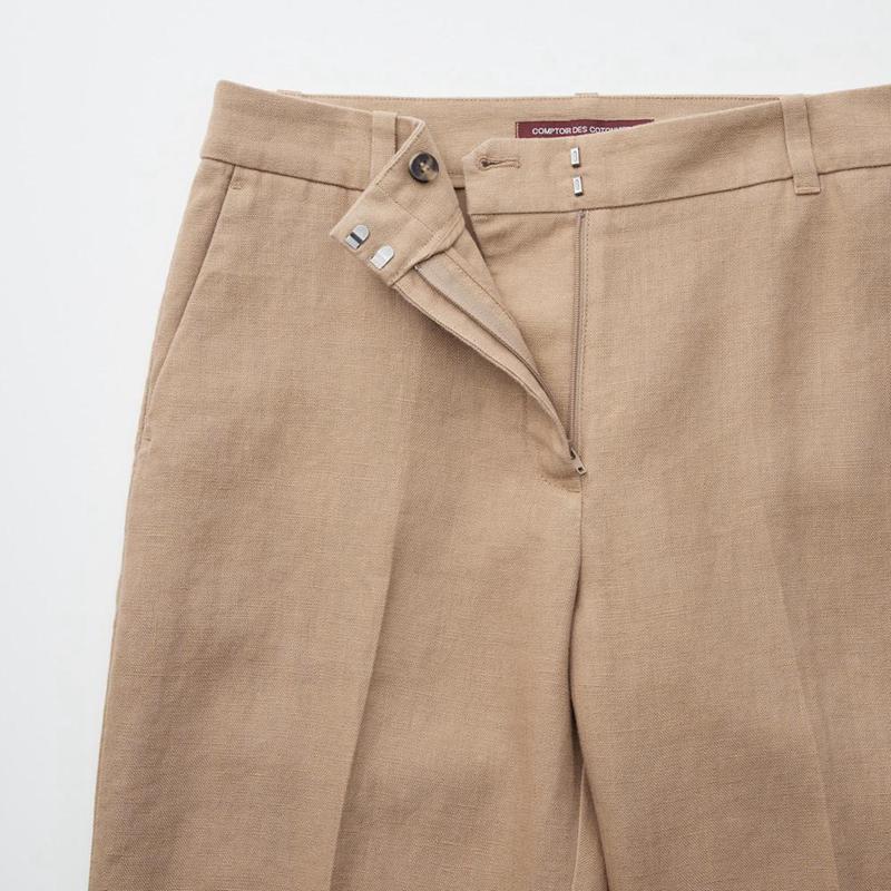 Uniqlo Linen Tapered Ankle Women Trousers Khaki  US |  NSGA-52170