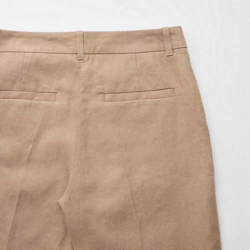 Uniqlo Linen Tapered Ankle Women Trousers Khaki  US |  NSGA-52170