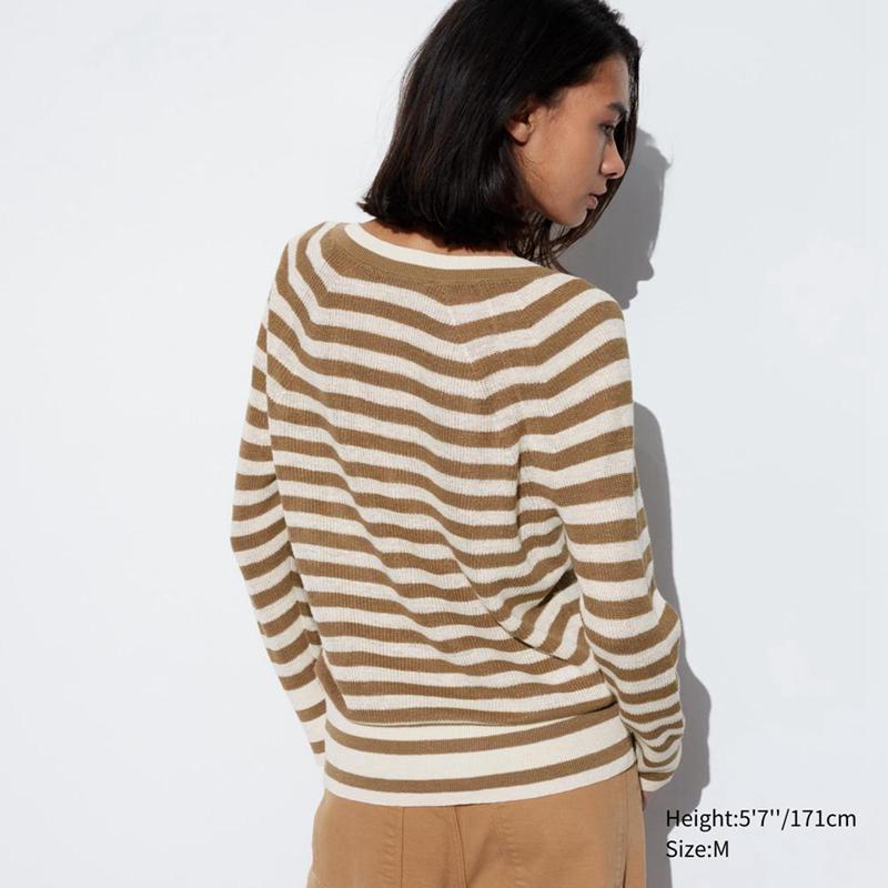 Uniqlo Linen V Neck Women Jumper Beige  US |  XDFE-81425